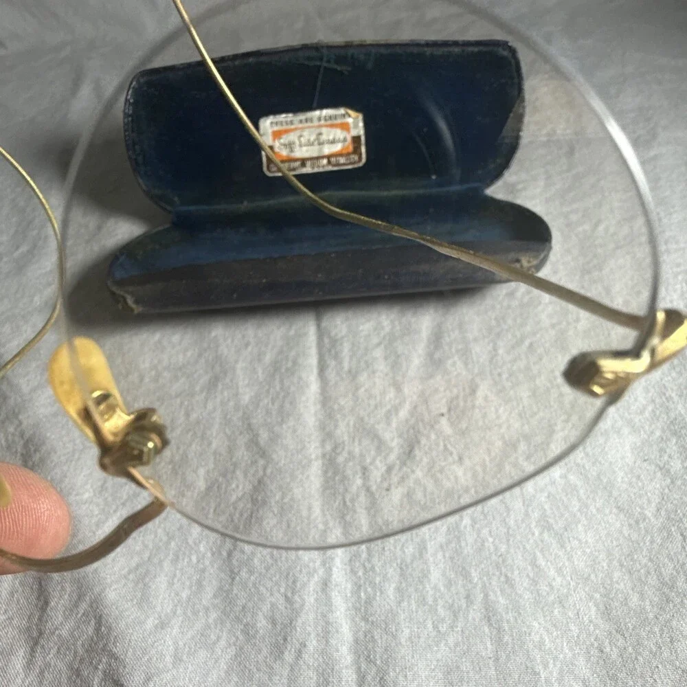 Vintage Bausch & Lomb 12K Gold Filled Rimless Glasses Soft-Lite Lenses 1930s